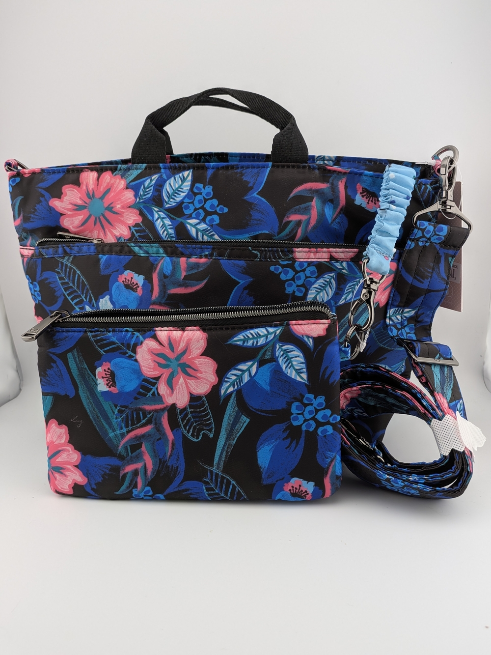 Lug Tenor Floral Crossbody  Bag - Black with Pink & Blue Flowers